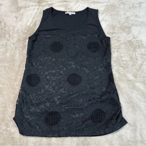 Joy Joy Black Floral Flower Lace Overlay Sleeveless Top Size Medium